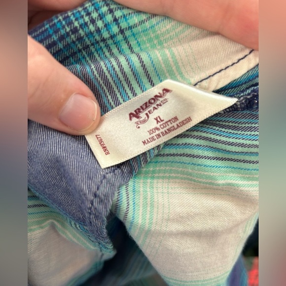 Arizona Jean Company Sz XL Plaid blue/white ombré 3/4 sleeve pullover Blouse - Picture 2 of 6